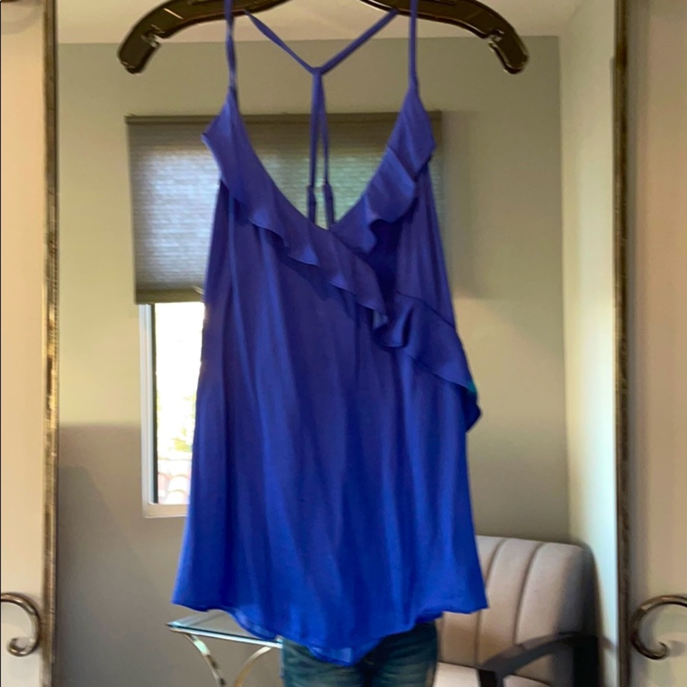 Naked Zebra blue silk ruffle tank